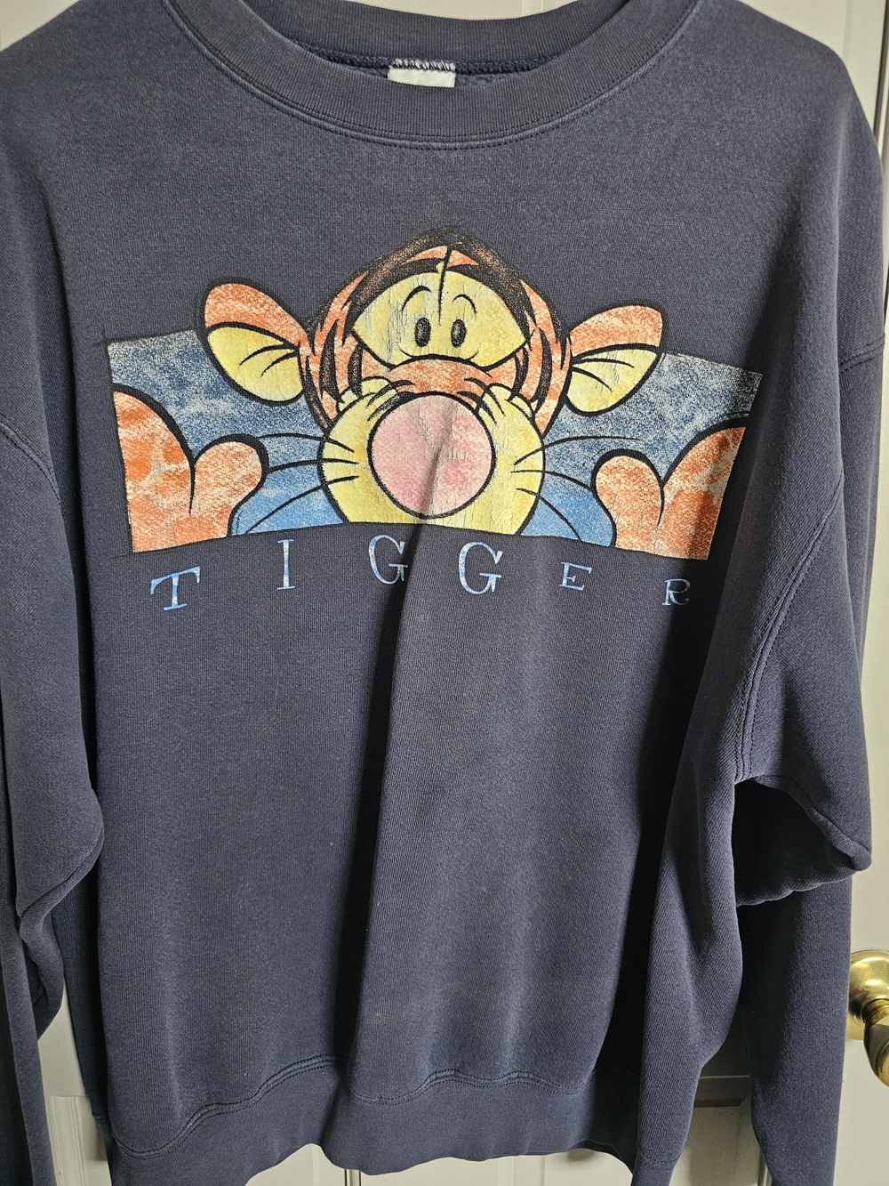 Disney Navy Tigger Crewneck Sweatshirt with Orange & Yellow Graphic Large